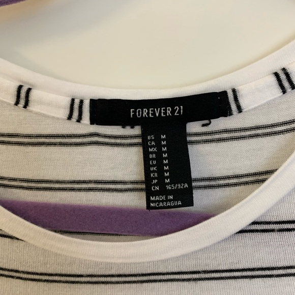 F21 Black and White Striped Tee - Picture 2 of 3